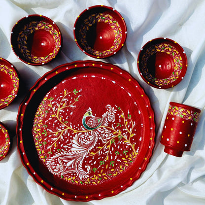 Peacock Motif Mitti Magic Dinnerware (Set of 7)