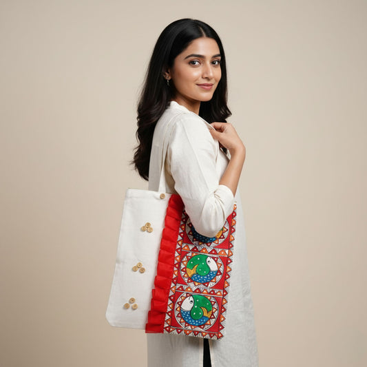 Folk Harmony Tote – Traditional Madhubani Artistry