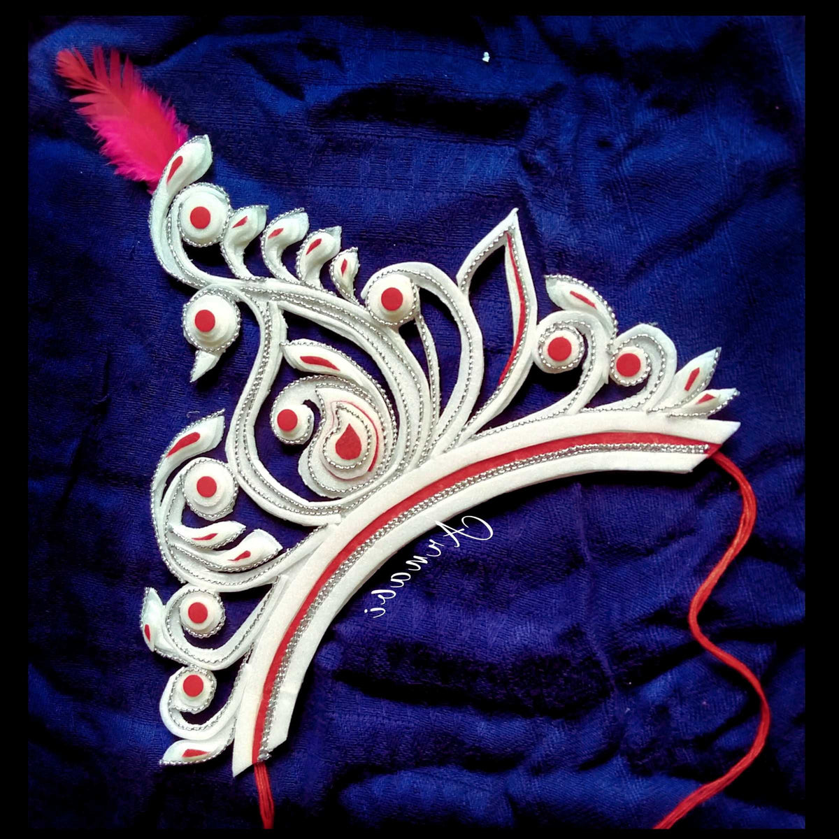 Raj Rag RajRang Regal Bridal Mukut – Red & White Crown – Karukarjo