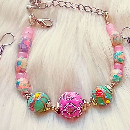 The pastel shaded bracelet earrings  set