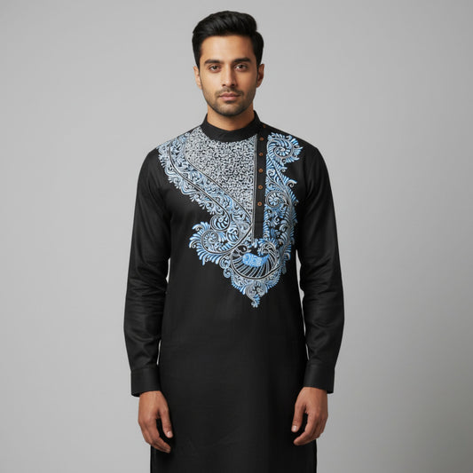 Peacock Motif Handpainted Panjabi
