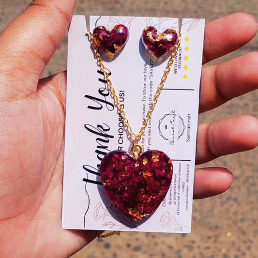 Heart-Shaped Resin Pendant & Earrings