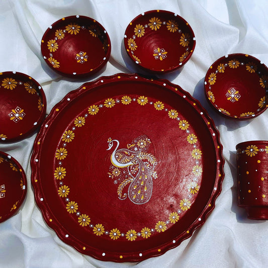 Peacock Motif Mitti Magic Dinnerware (Set of 7)