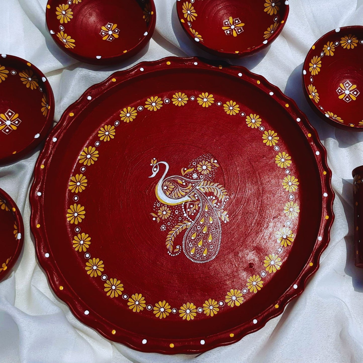 Peacock Motif Mitti Magic Dinnerware (Set of 7)