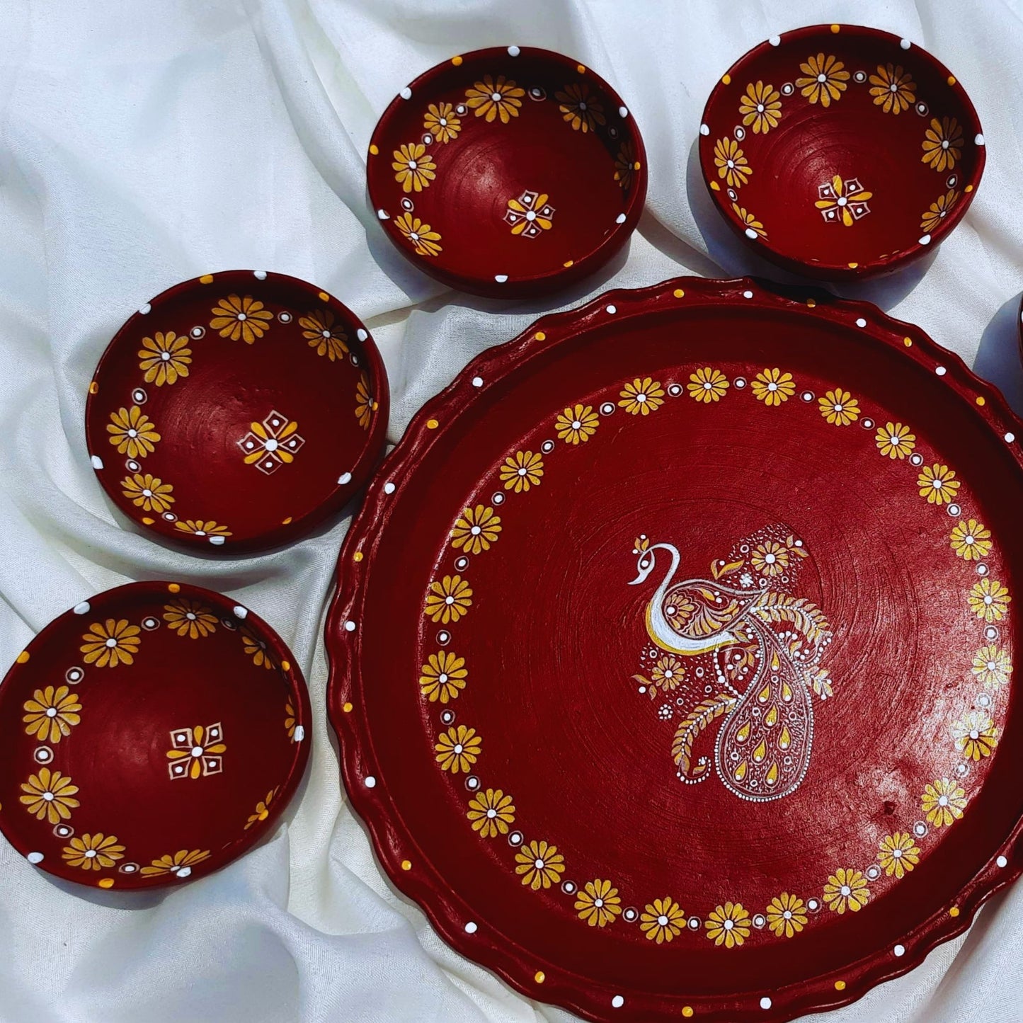 Peacock Motif Mitti Magic Dinnerware (Set of 7)