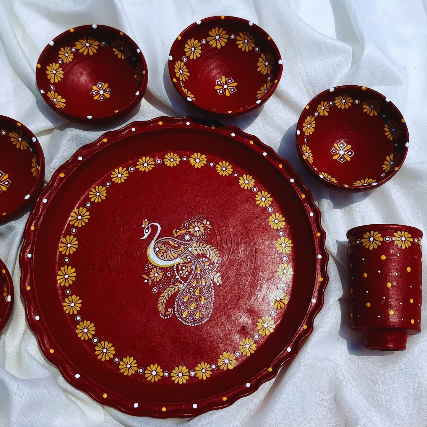 Peacock Motif Mitti Magic Dinnerware (Set of 7)