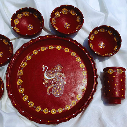 Peacock Motif Mitti Magic Dinnerware (Set of 7)