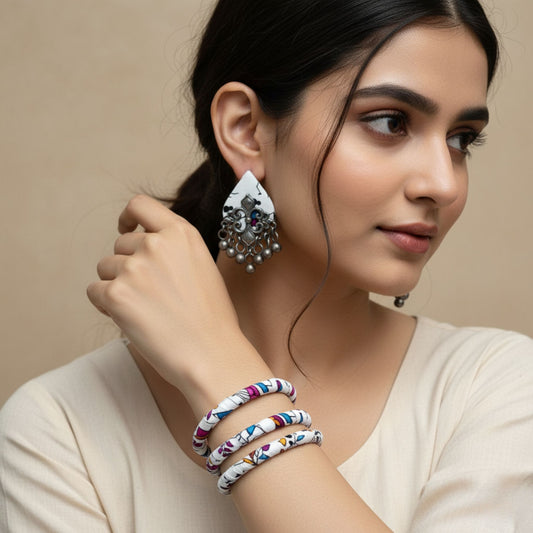 Rangrekha Fabric Jewelry Set – Earrings & 4 Bangles