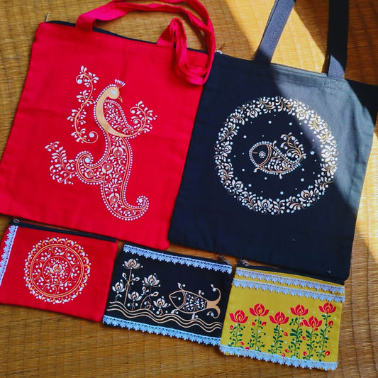 Handmade Kalka Art Side Bags (Combo of 5)