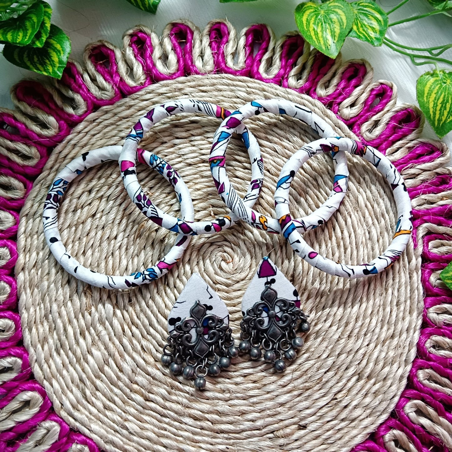 Rangrekha Fabric Jewelry Set – Earrings & 4 Bangles