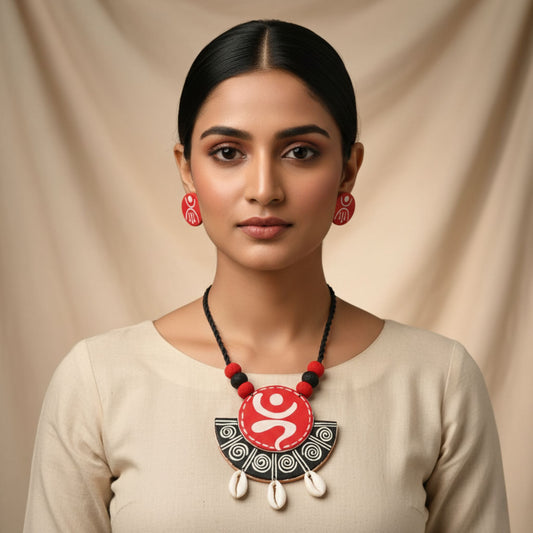 Fabric & Shell Jewelry Set with Bangle